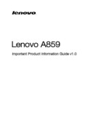 Lenovo A859 (English) Important Product Information Guide - Lenovo A859 Smartphone